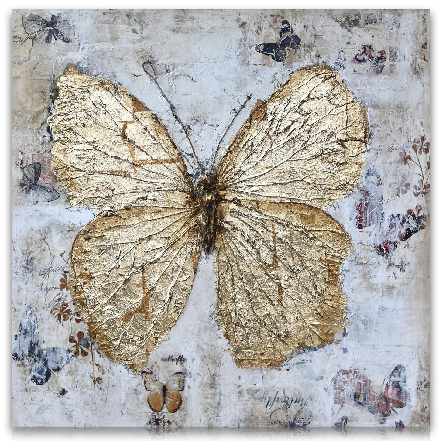 Wings of Eternity square acrylic plaster and lotus leaf canvas painting by MIOLISM