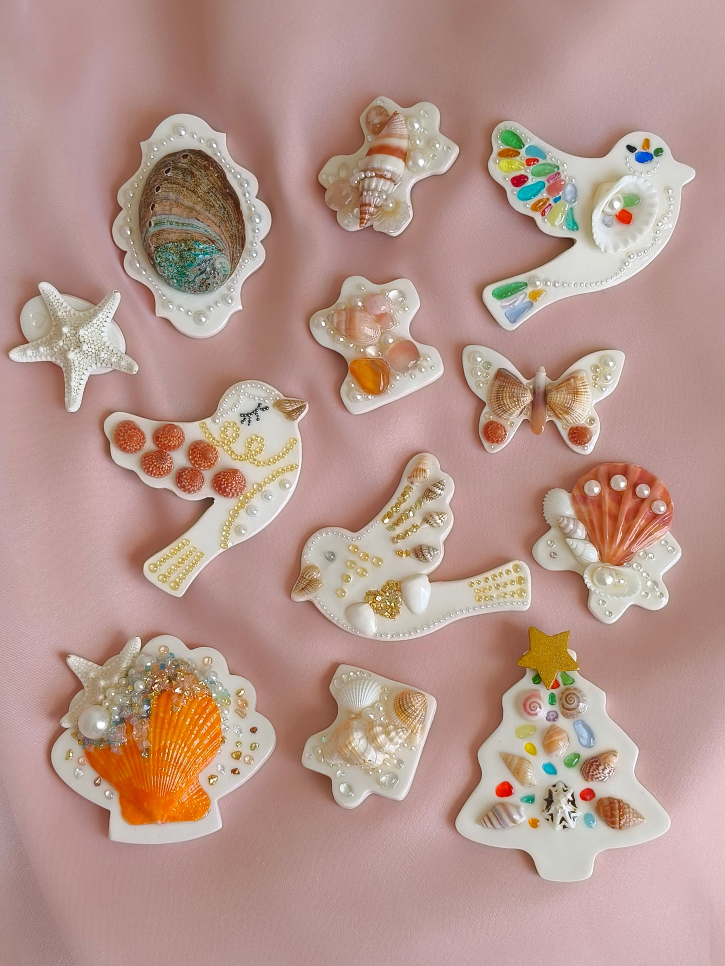 Ocean Noel – Handmade Rotating Star Seashell Christmas Tree Ceramic Magnet