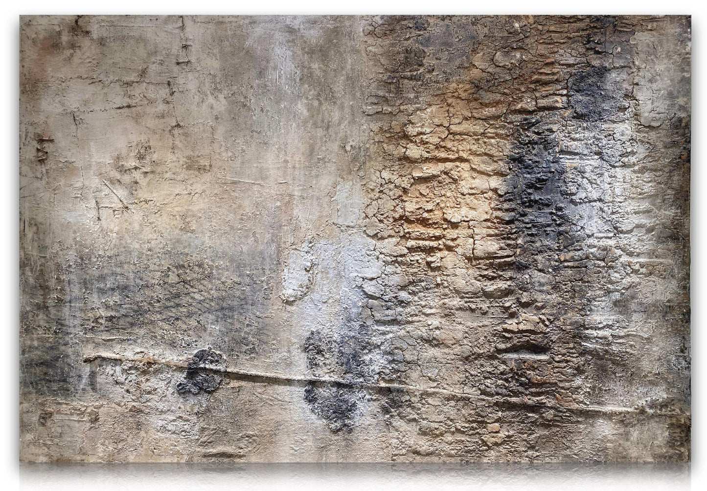 Earthbound Echoes large textured acrylic plaster hemp rope and linen painting by MIOLISM