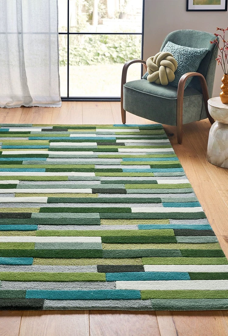 Abstract Bamboo Handwoven Rug – Moss & Teal