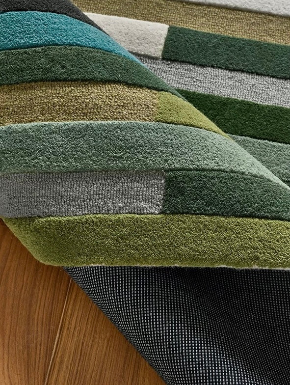 Abstract Bamboo Handwoven Rug – Moss & Teal