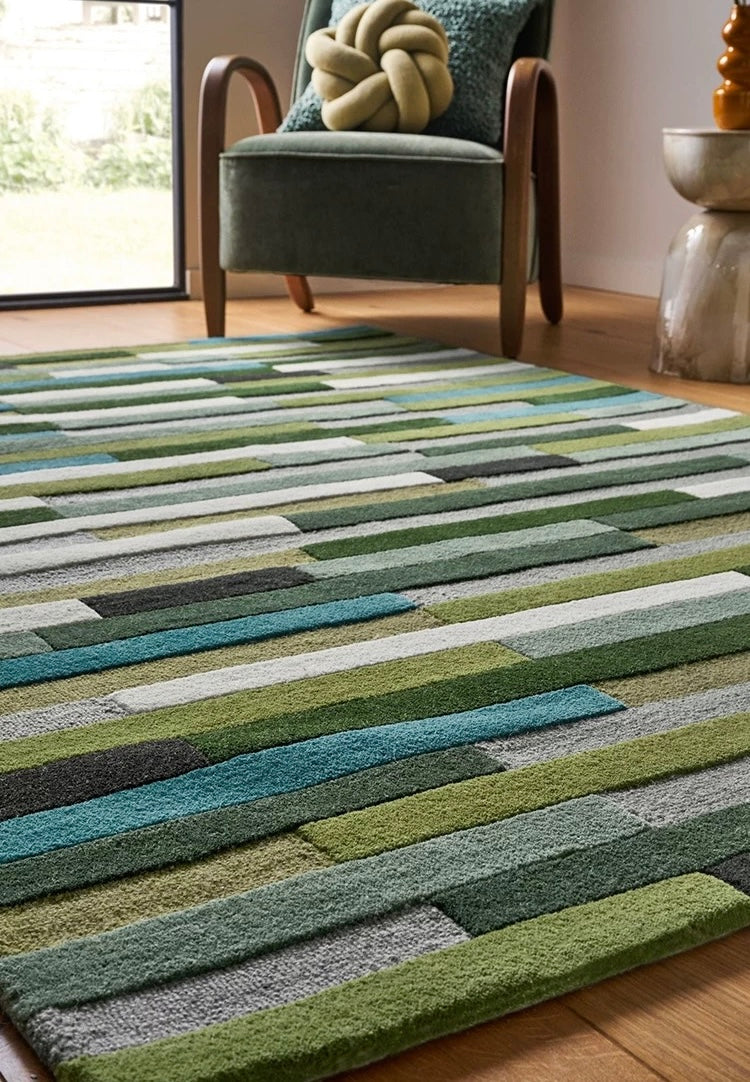 Abstract Bamboo Handwoven Rug – Moss & Teal