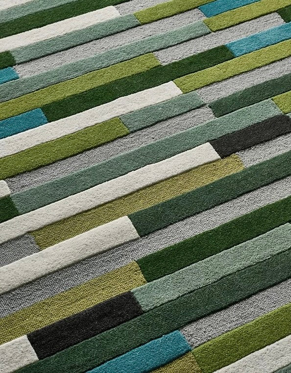 Abstract Bamboo Handwoven Rug – Moss & Teal