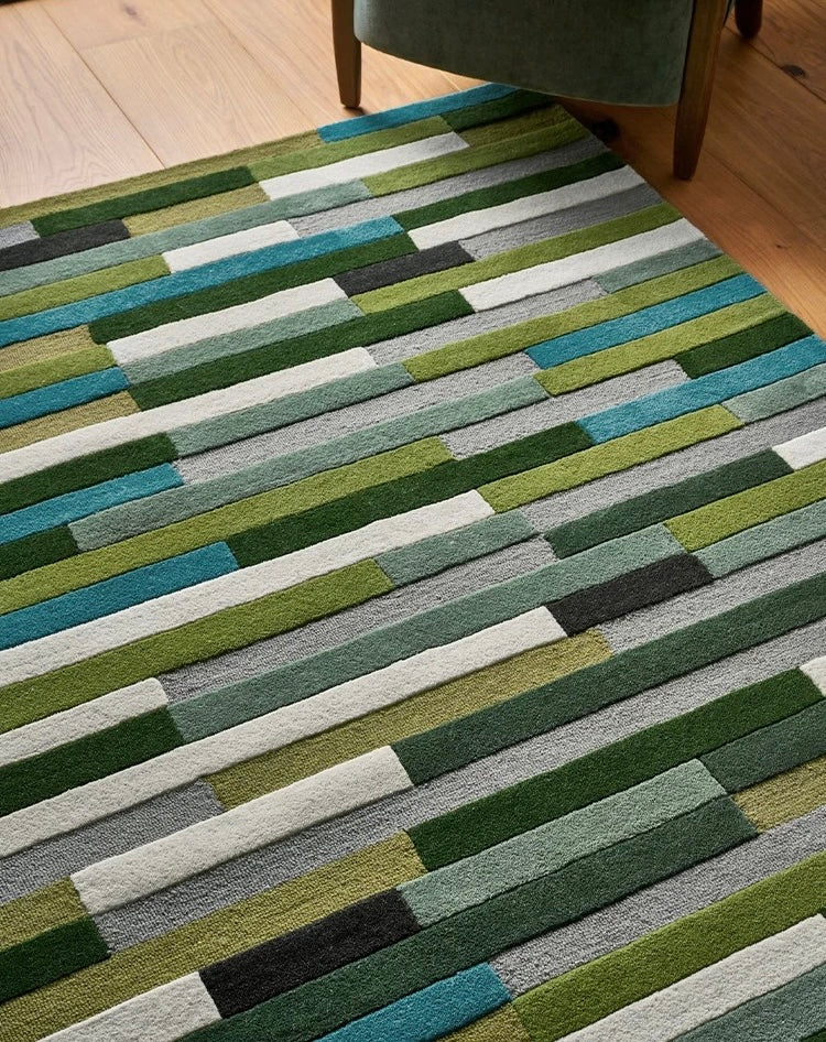 Abstract Bamboo Handwoven Rug – Moss & Teal