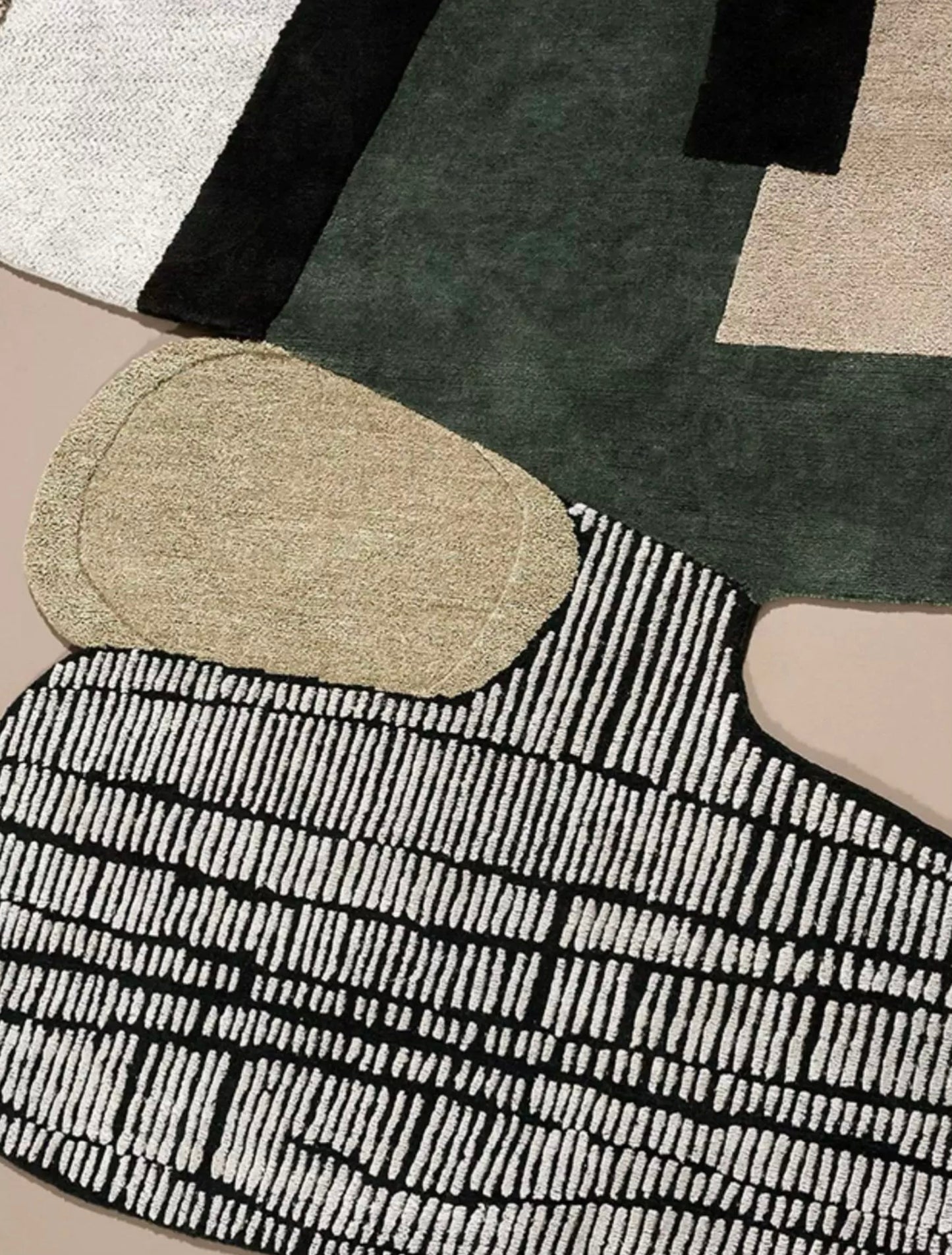 Contour Collage Handwoven Rug – Charcoal, Olive & Sand