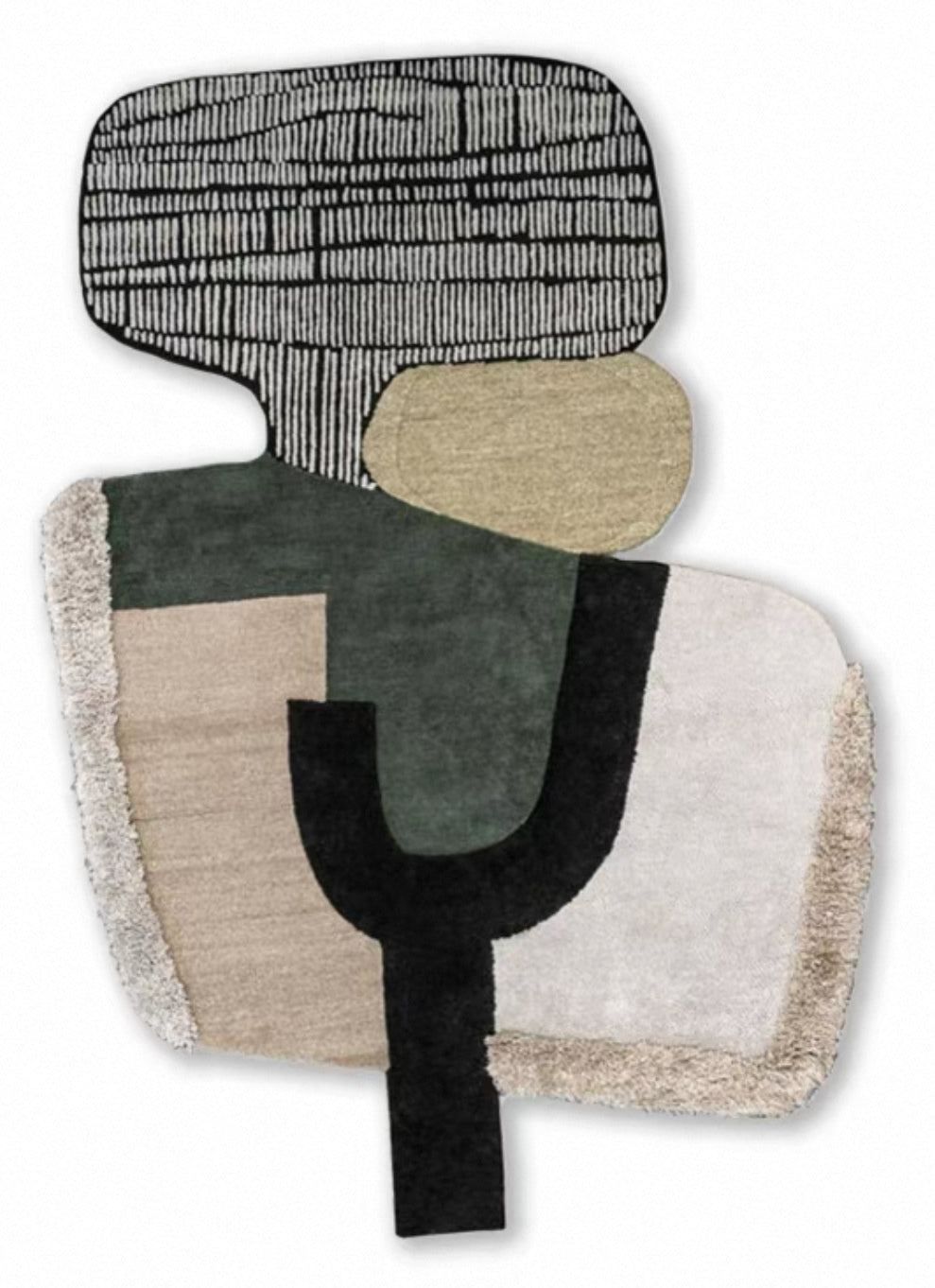 Contour Collage Handwoven Rug – Charcoal, Olive & Sand