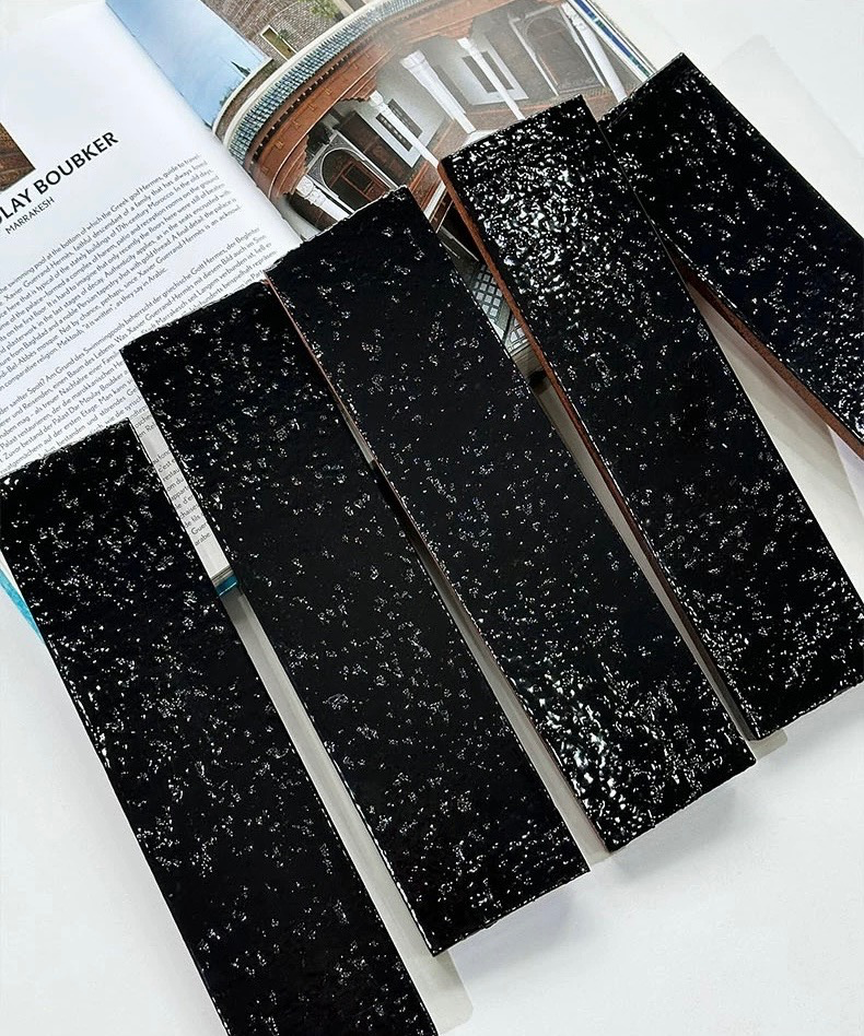 Glazed Ceramic Texture Long Strip Tile - Glossy Black