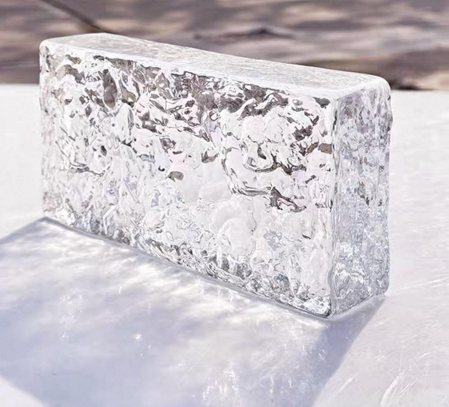 Glacier Prism translucent ice-textured architectural glass brick by MIOLISM
