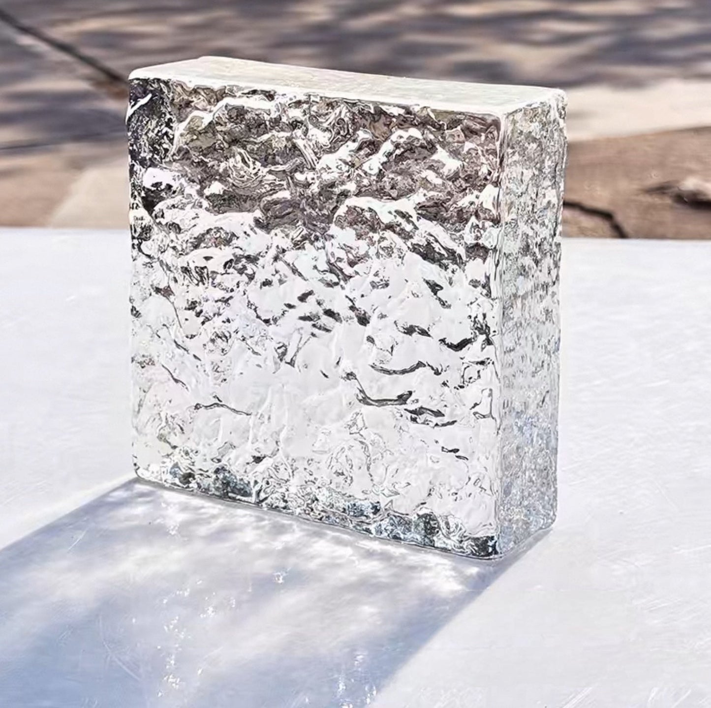 Glacier Prism Square ice-textured glass brick for modular feature walls by MIOLISM