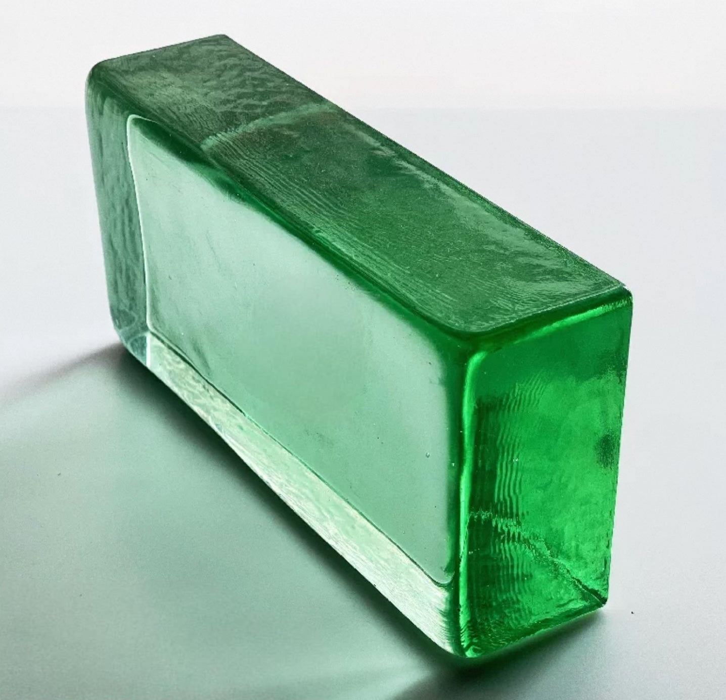 Jade Block green translucent glass brick with soft natural glow by MIOLISM