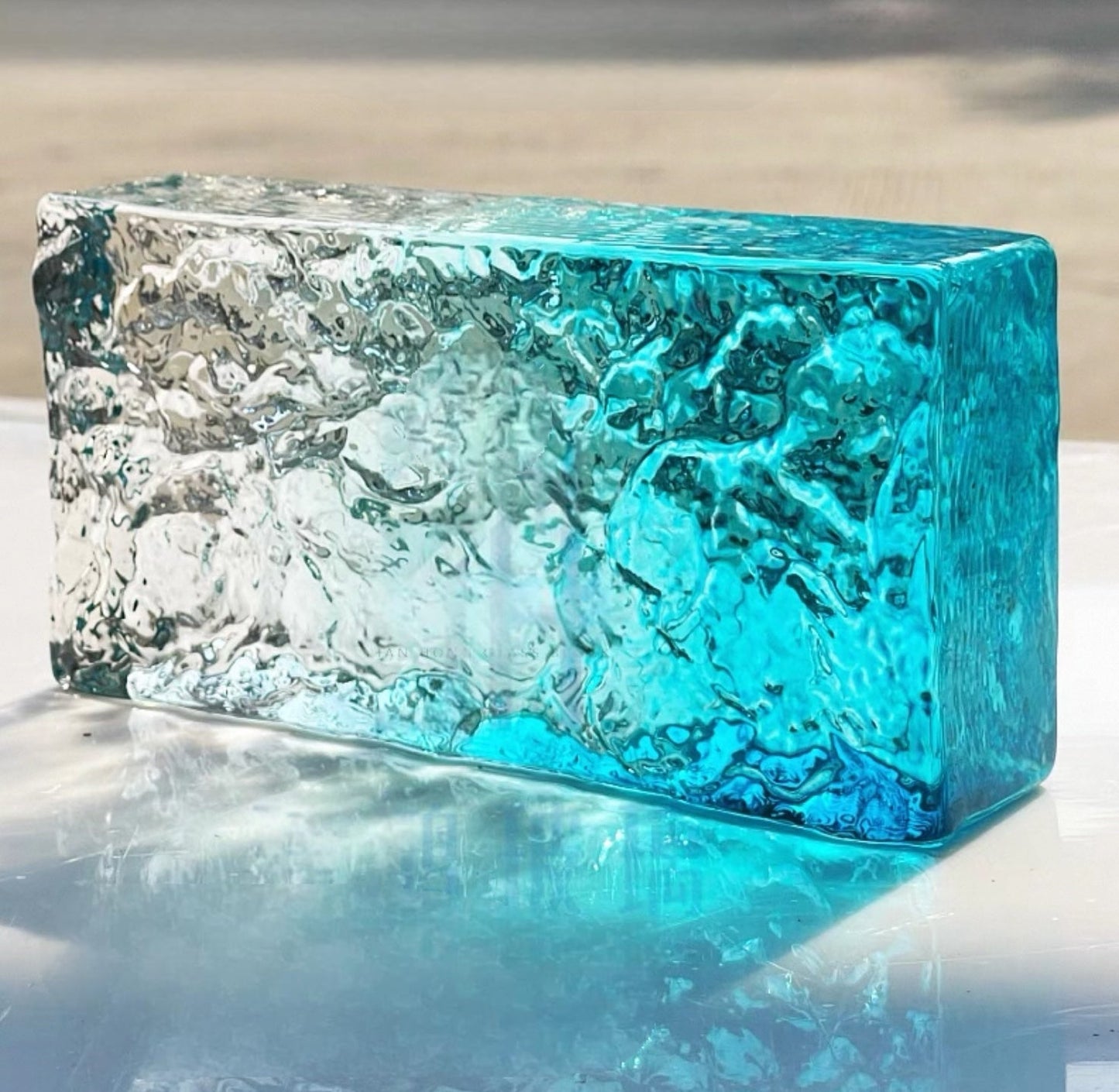 Ice Crystal Lagoon Fade glass brick with blue gradient texture by MIOLISM