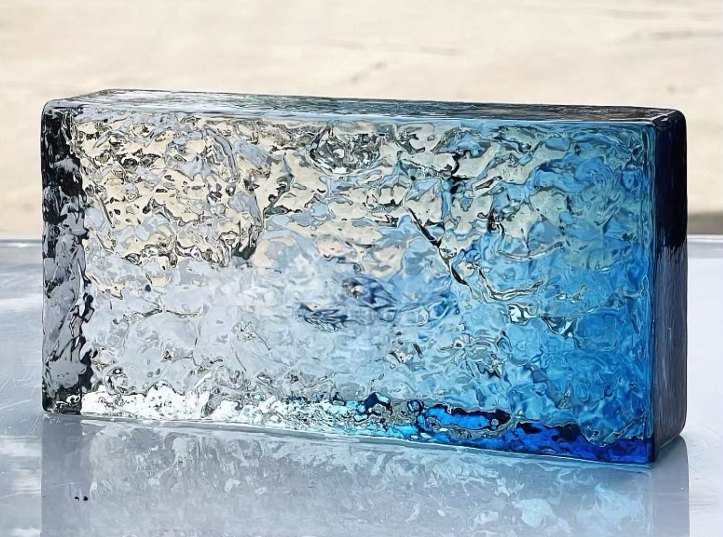 Ice Crystal Midnight Lagoon glass brick with deep blue gradient texture by MIOLISM