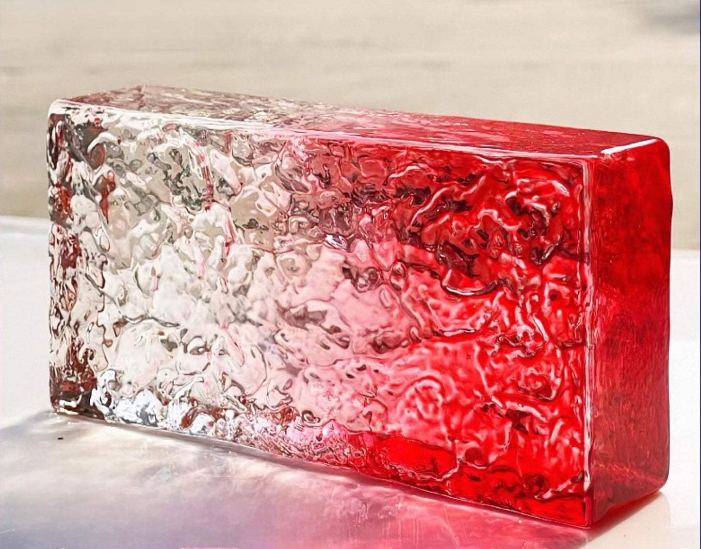 Ice Crystal Crimson Fade glass brick with clear to red gradient texture by MIOLISM