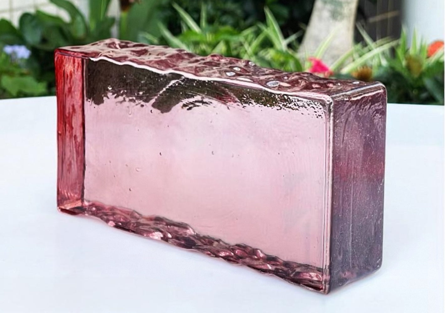 Frosted Edge Solid Glass Brick—Rose Garnet