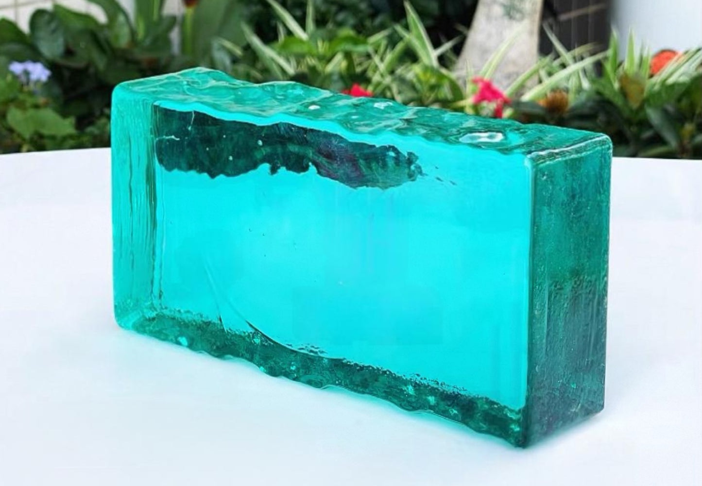 Frosted Edge Solid Glass Brick—Lagoon Mist