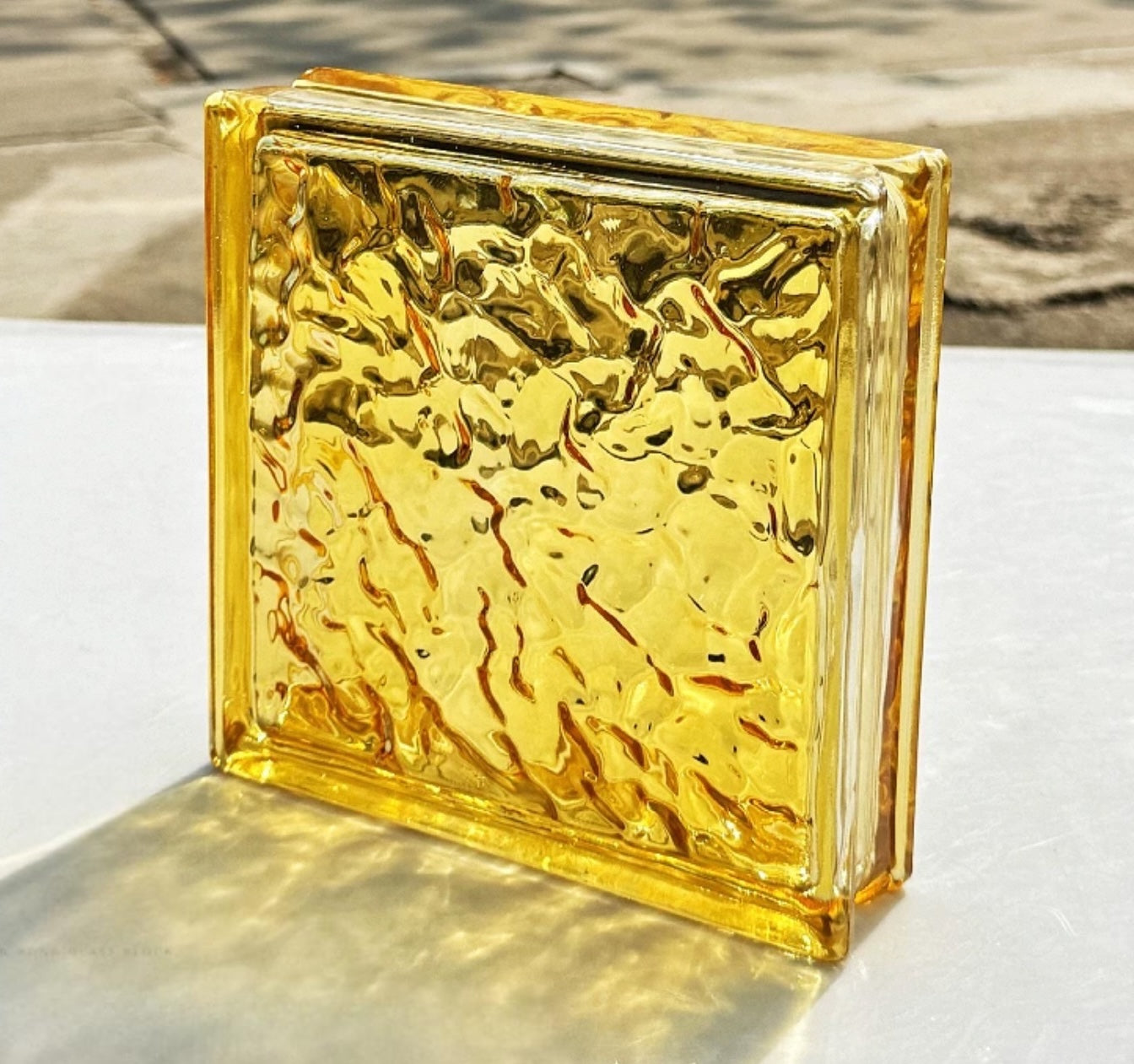 Ripple-Textured Hollow Glass Brick – Golden Ripple