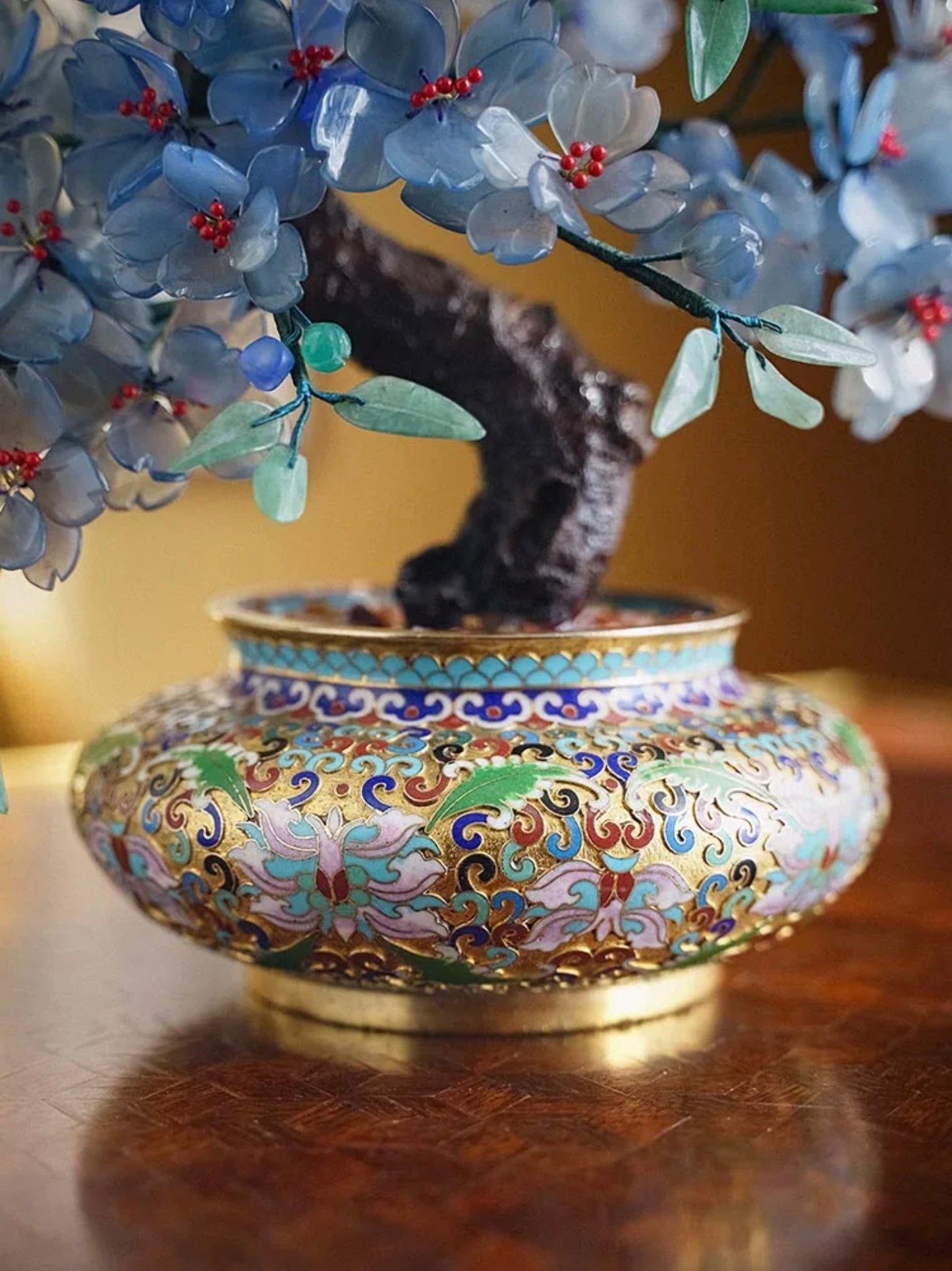 Exquisite Cloisonné Bonsai "Blue Plum Blossom"