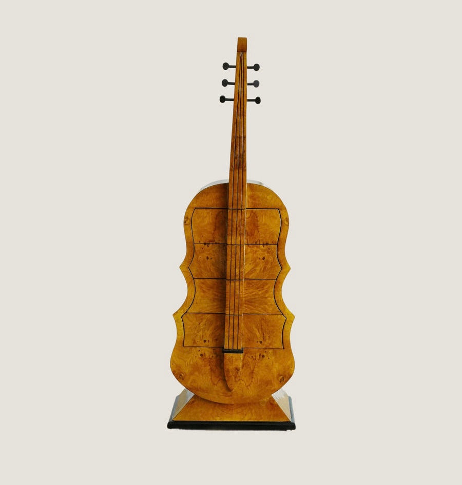 Italian Art Deco Birch Burl Cello Cabinet