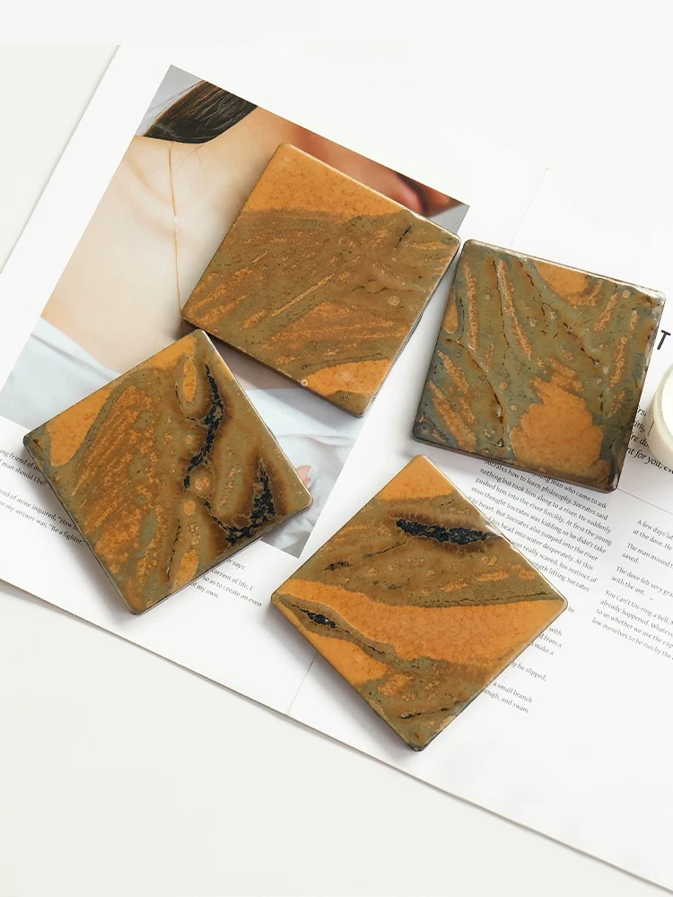 Electroplated Kiln-Glazed Ceramic Tile - Wheat Caramel