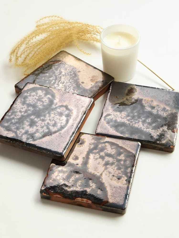 Electroplated Kiln-Glazed Ceramic Tile - Lacquer Black