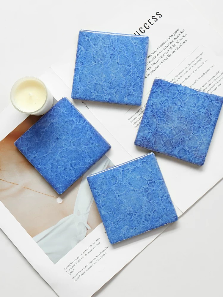 Electroplated Kiln-Glazed Ceramic Tile - Cyan Blue