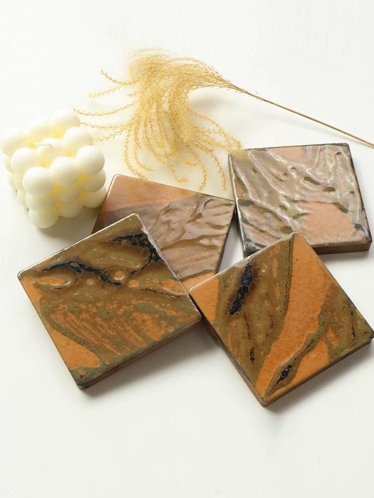 Electroplated Kiln-Glazed Ceramic Tile - Wheat Caramel