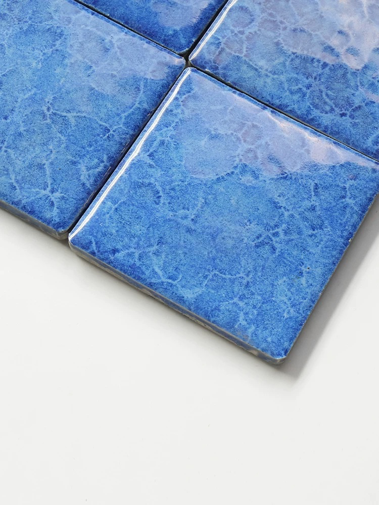 Electroplated Kiln-Glazed Ceramic Tile - Cyan Blue