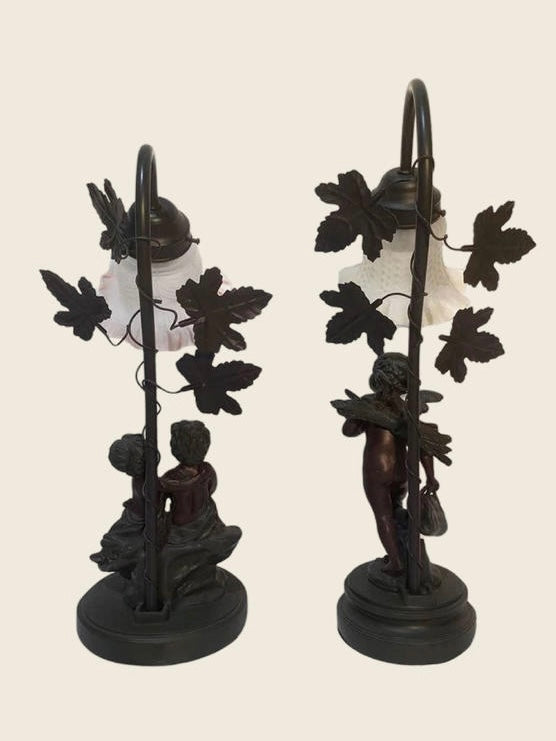 Italian Early 20th Century Gilt Metal Cherub Table Lamps (Pair)