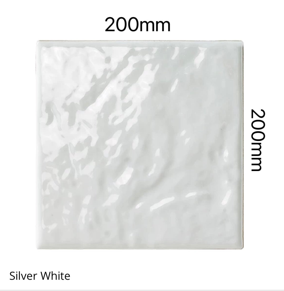 Serenity Glaze Handmade Ceramic Tile - Silver White