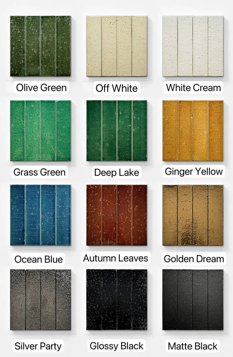 Glazed Ceramic Texture Long Strip Tile - Glossy Black