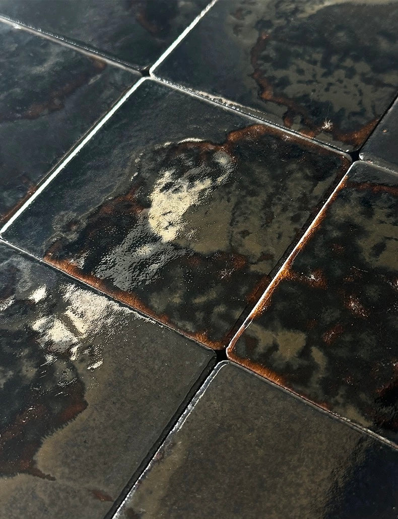 Lava Glaze Handmade Ceramic Tile - Obsidian Ember