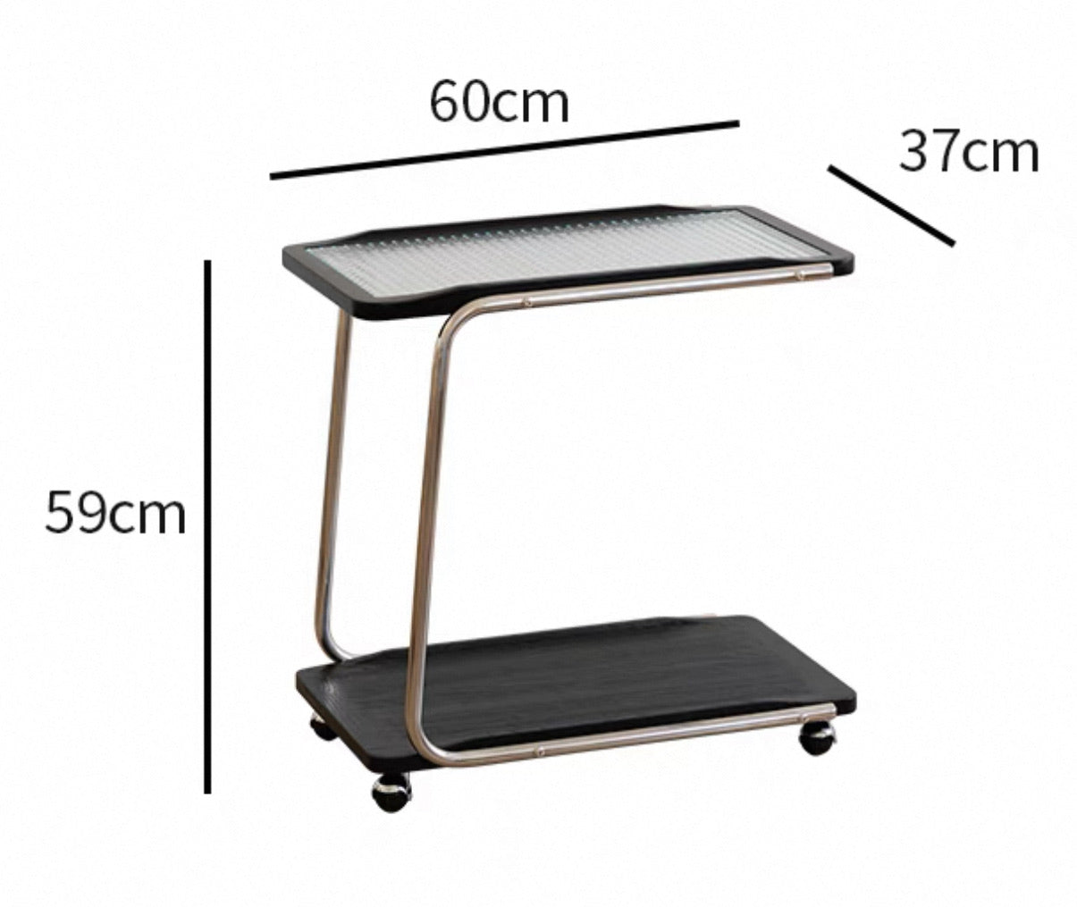 Portable Glass & Wood C-Shaped Side Table - Warm Walnut