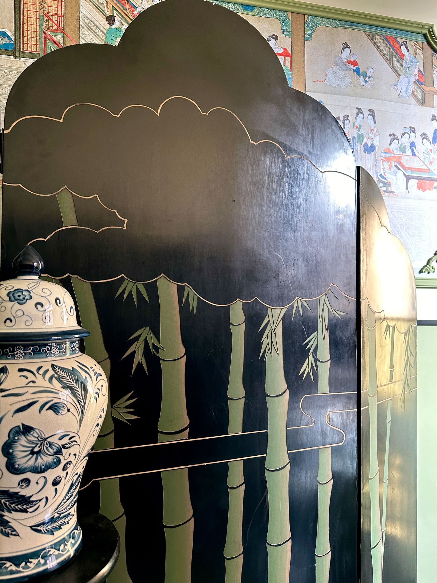 Blossoms & Bamboo – Double-Sided Hand-Painted Folding Screen