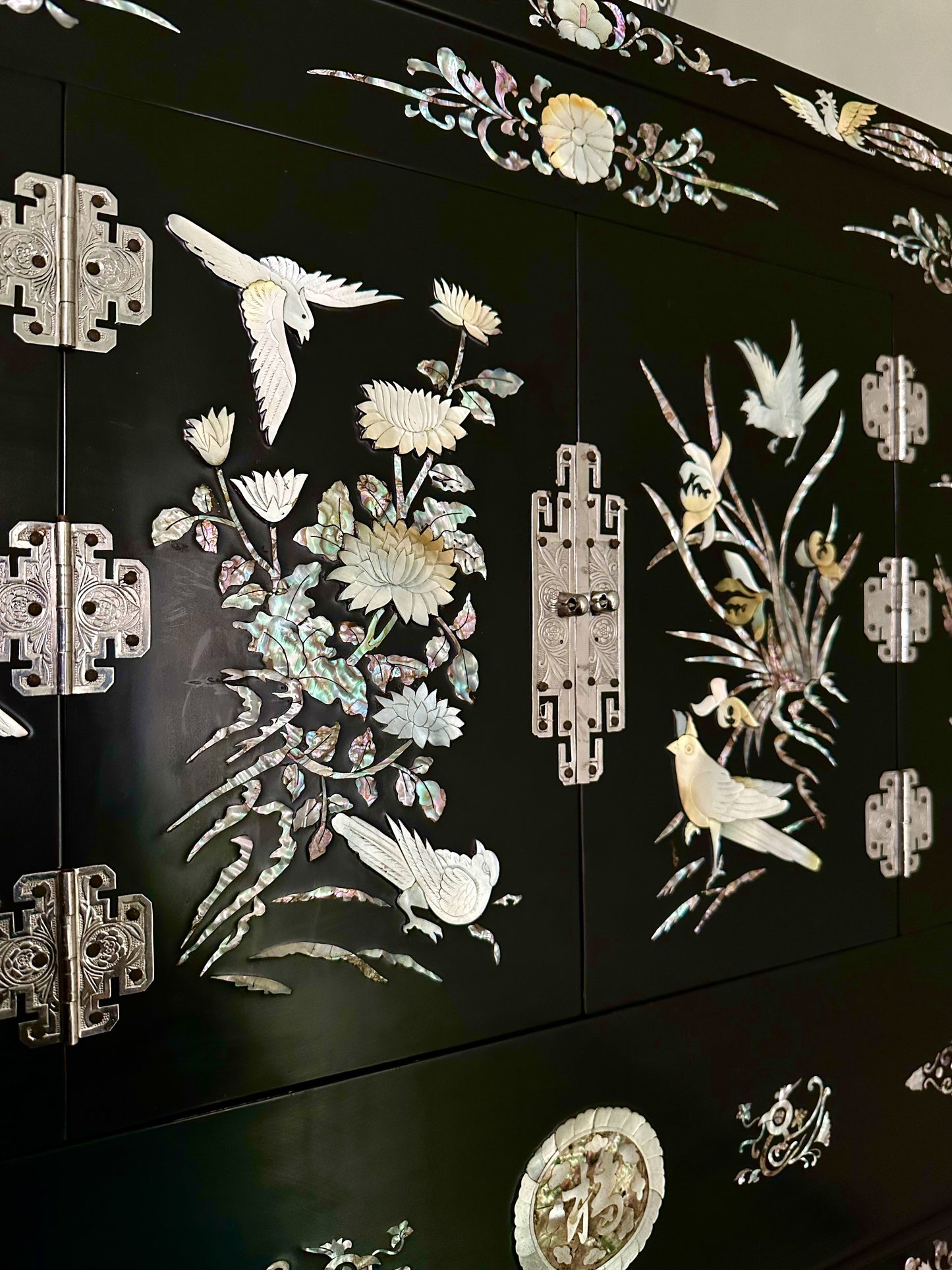 Chinese Triple-Stack Lacquer Cabinet with Mother-of-Pearl & Abalone Inlay