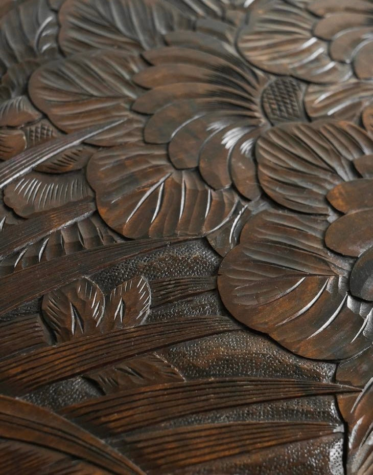 Japanese Showa Period Carved Rosewood Square Low Table