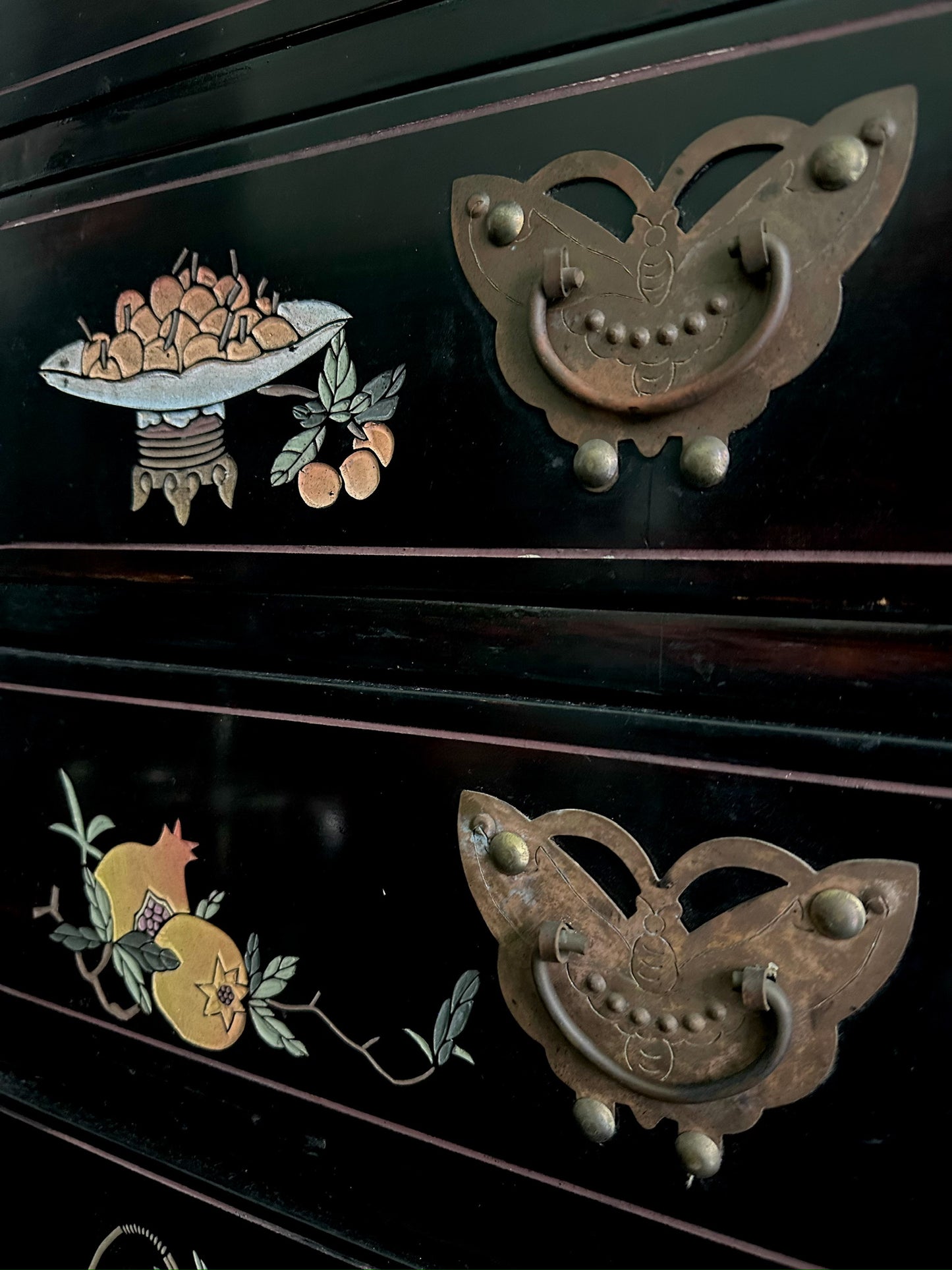 "Blossoms & Bounty" Traditional Chinese Cabinet close up