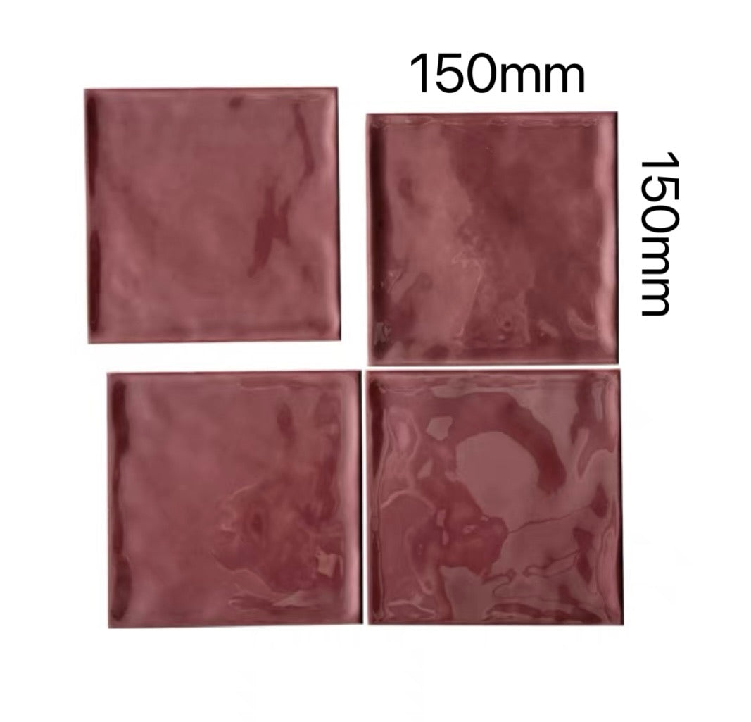 Lustrous Wave Glazed Square Tile - Crimson Rouge