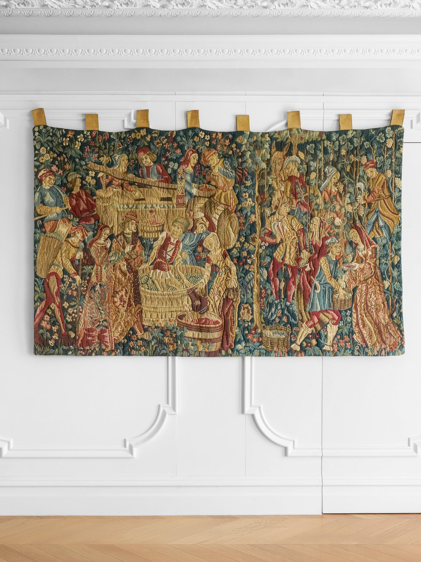 Grape Harvest Jacquard Tapestry — 20th Century French Wall Hanging by La Filandière