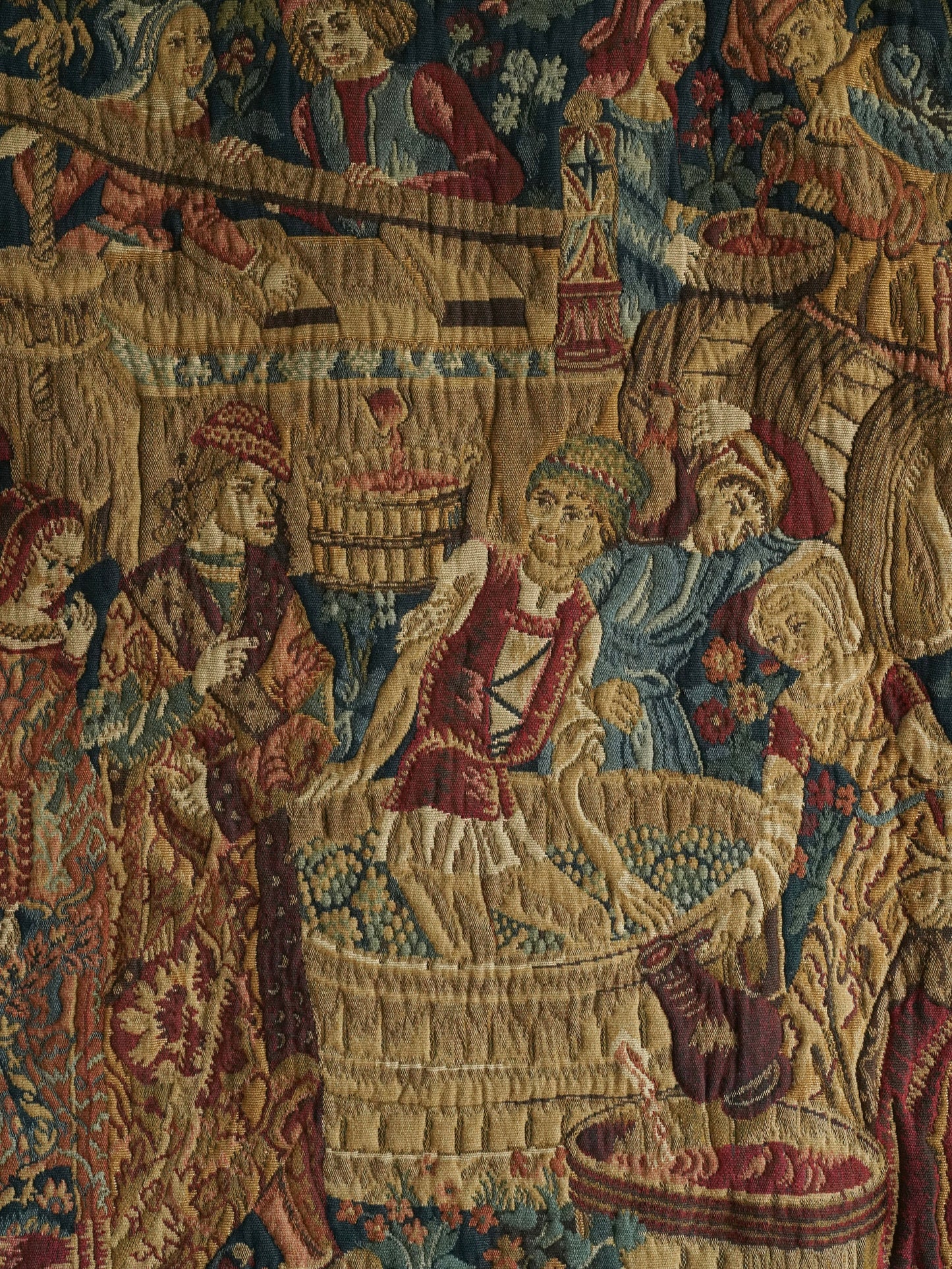 Grape Harvest Jacquard Tapestry — 20th Century French Wall Hanging by La Filandière