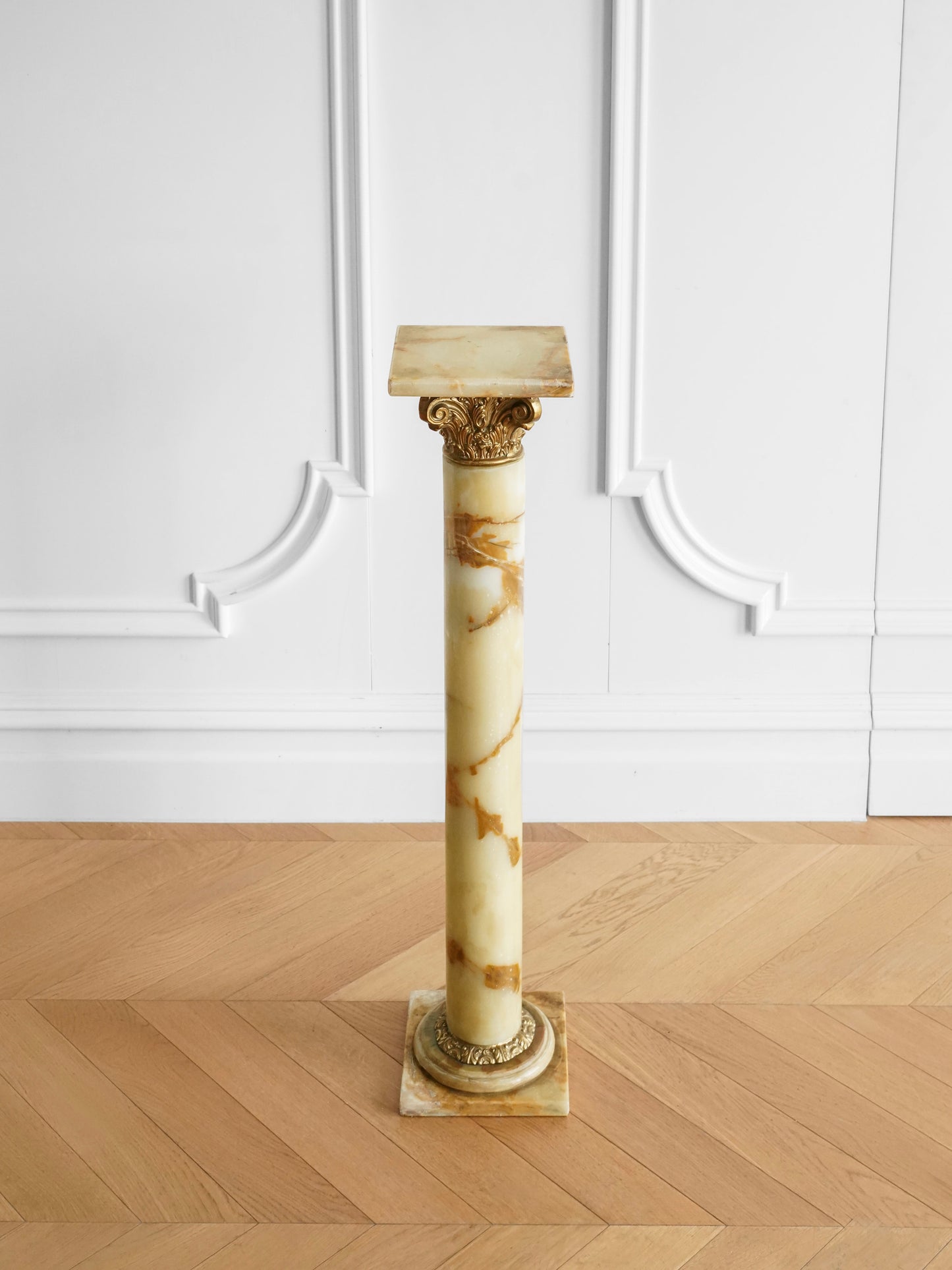Italian Antique Brass and Marble Pedestal — Classical Decorative Column