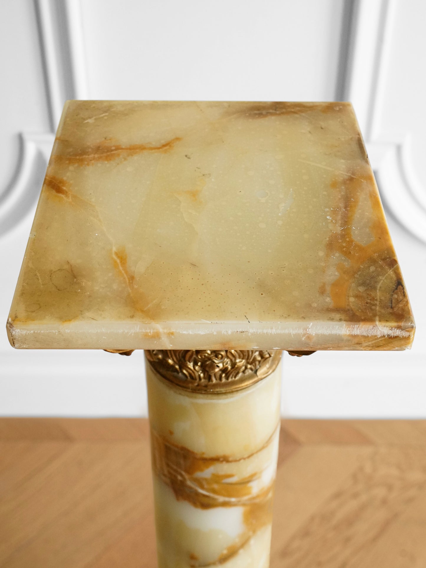 Italian Antique Brass and Marble Pedestal — Classical Decorative Column
