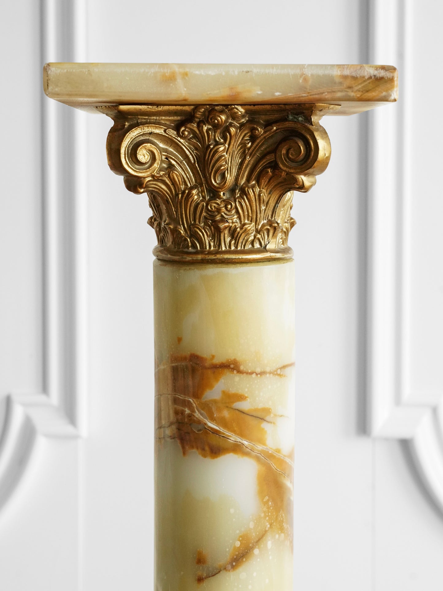 Italian Antique Brass and Marble Pedestal — Classical Decorative Column