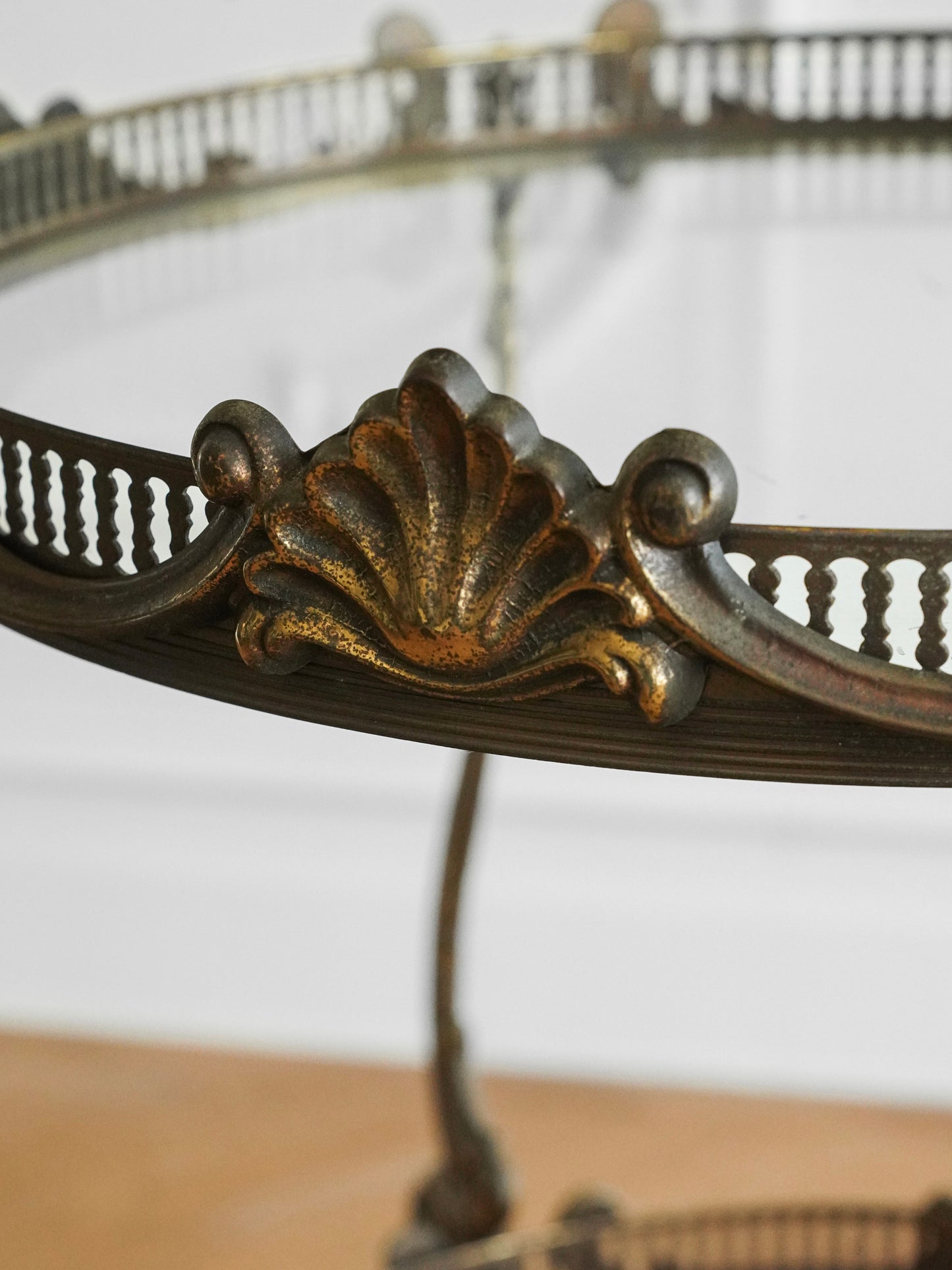 Empire Style Italian Brass and Glass Bar Trolley — Ornate Antique Drinks Cart