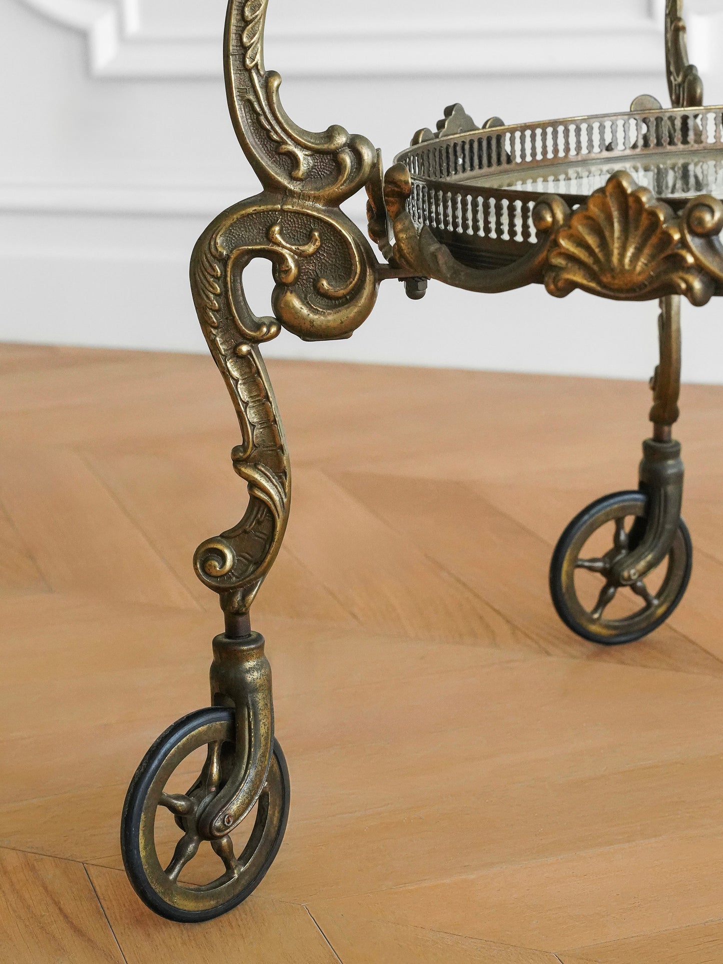 Empire Style Italian Brass and Glass Bar Trolley — Ornate Antique Drinks Cart