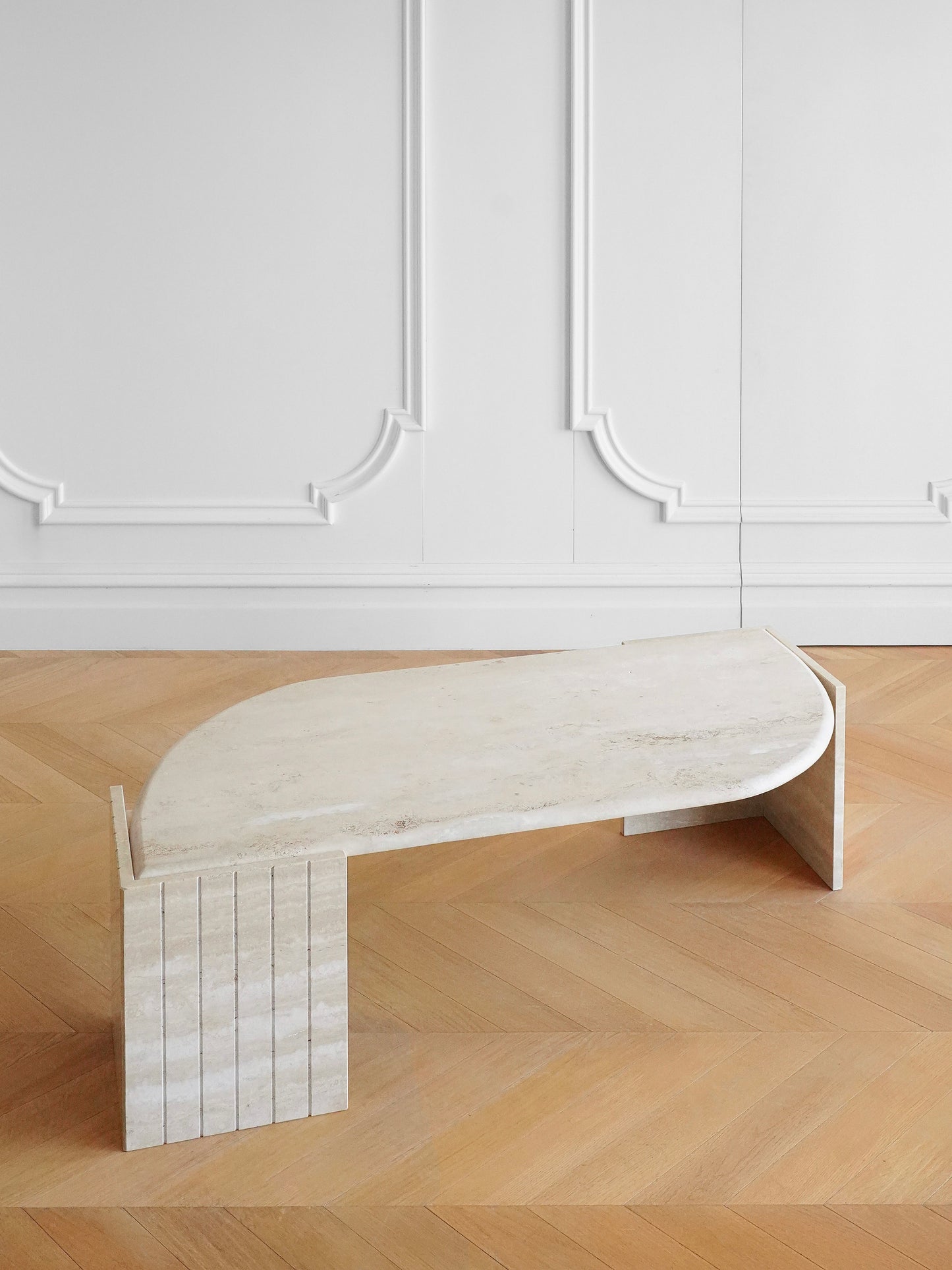 British Vintage Travertine Coffee Table — Sculptural Stone Minimalist Design