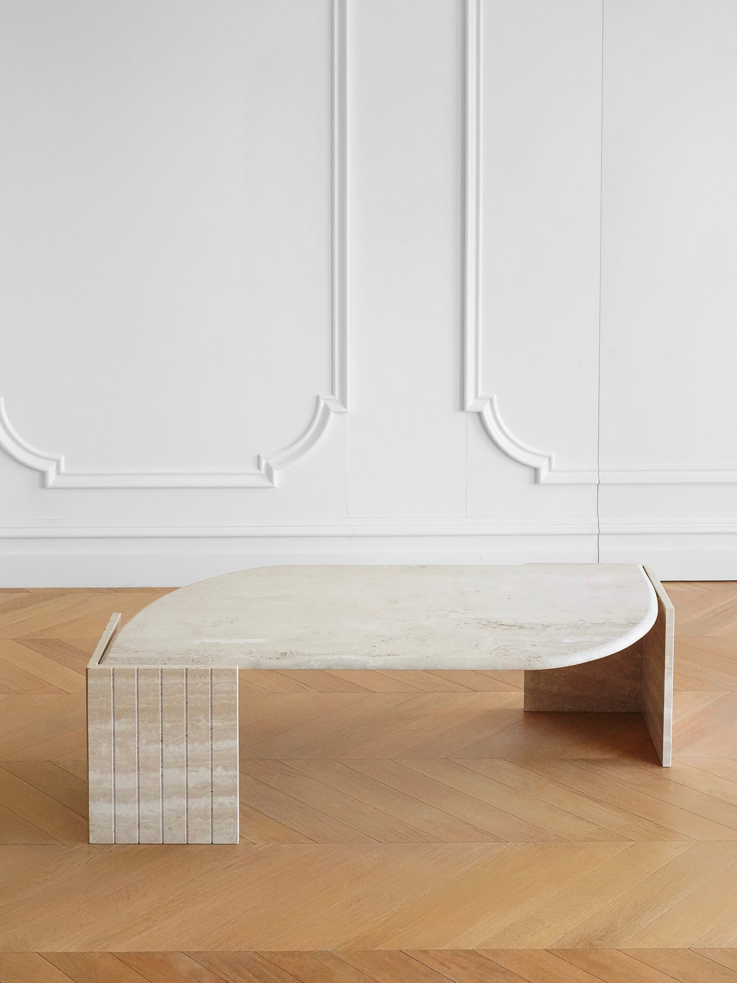 British Vintage Travertine Coffee Table — Sculptural Stone Minimalist Design