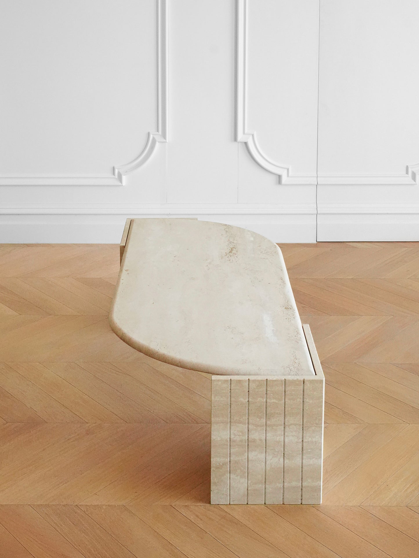 British Vintage Travertine Coffee Table — Sculptural Stone Minimalist Design