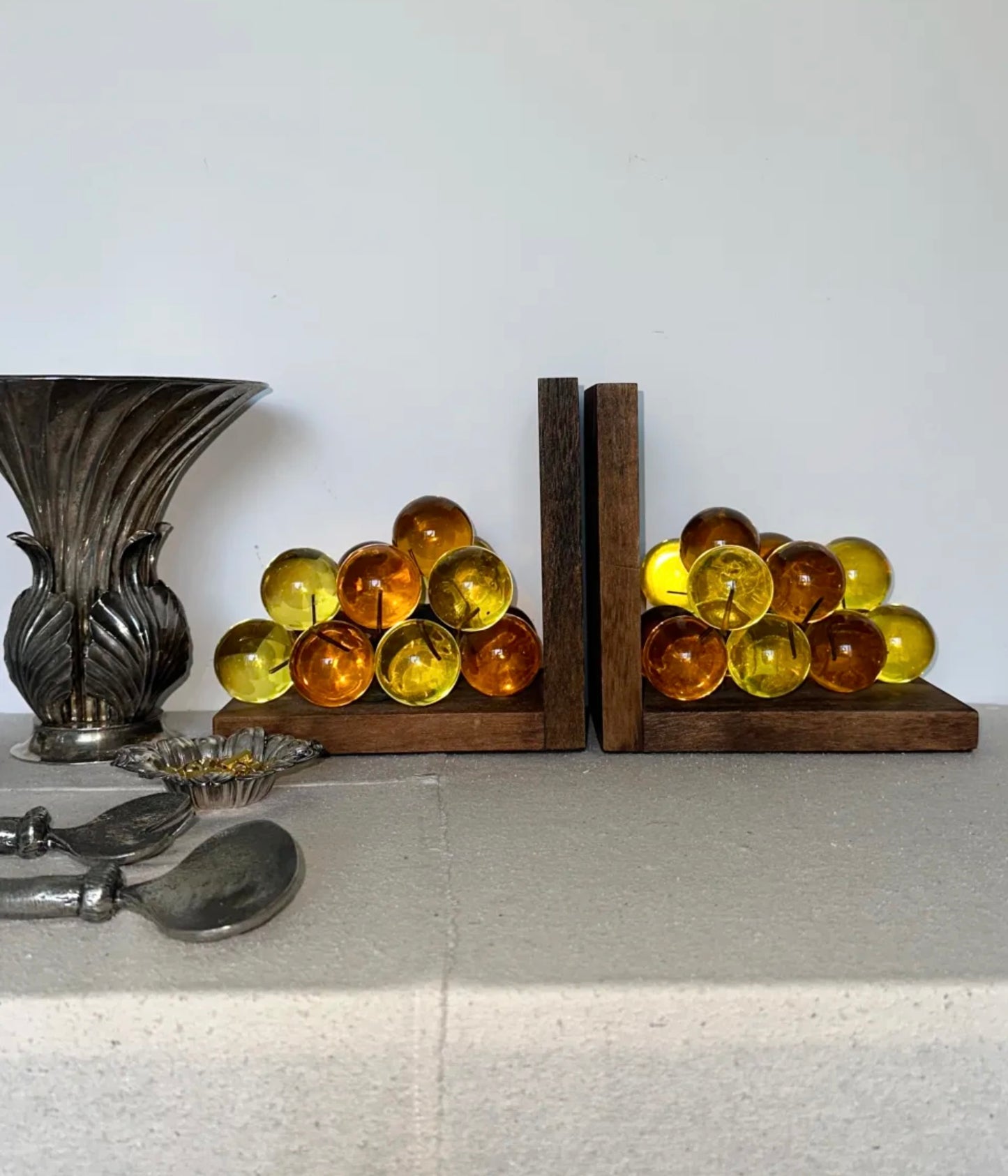 Amber Grape Cluster Bookends – USA, 1960s