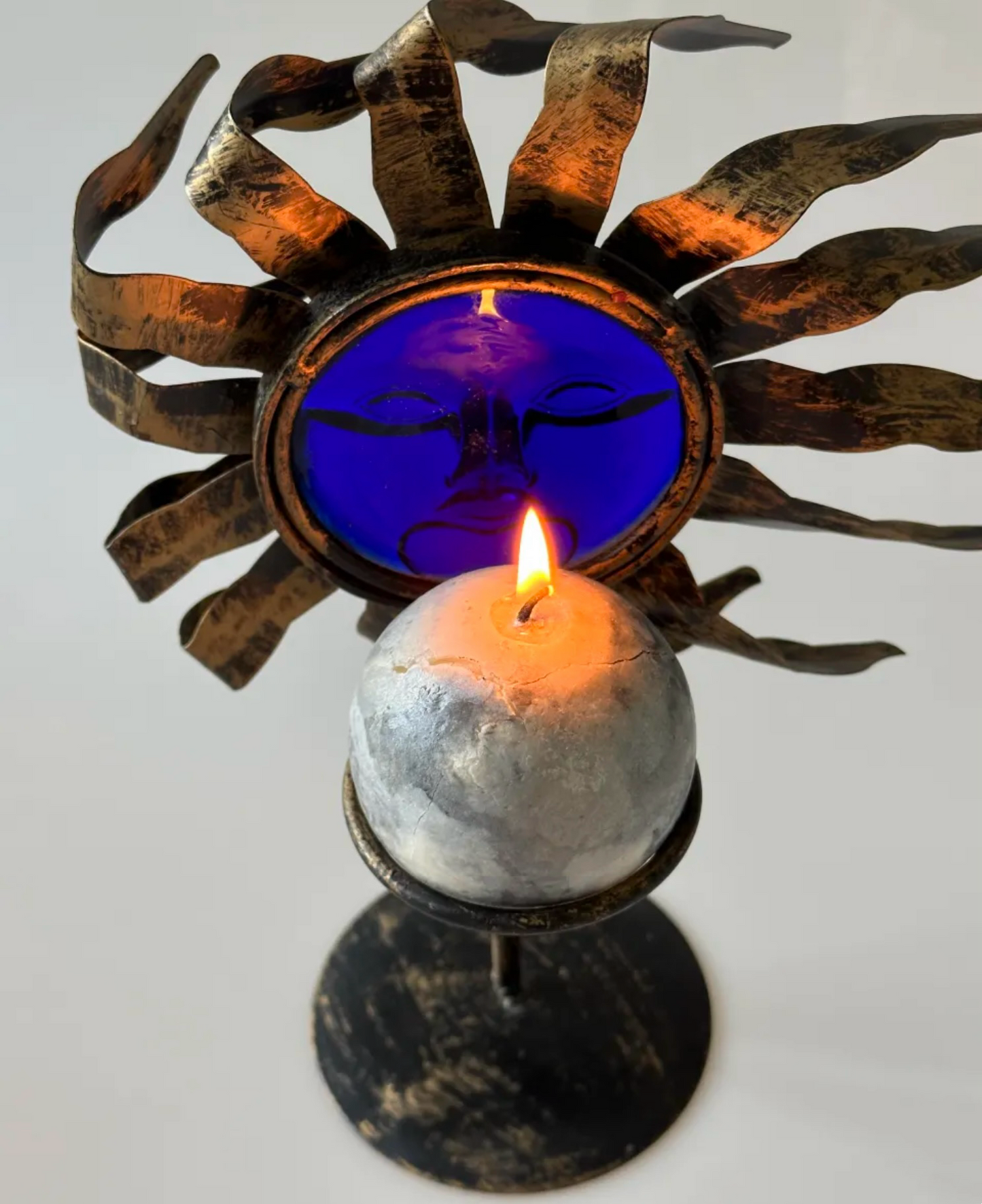 Solar Deity Candle Holder – Cobalt Sunface