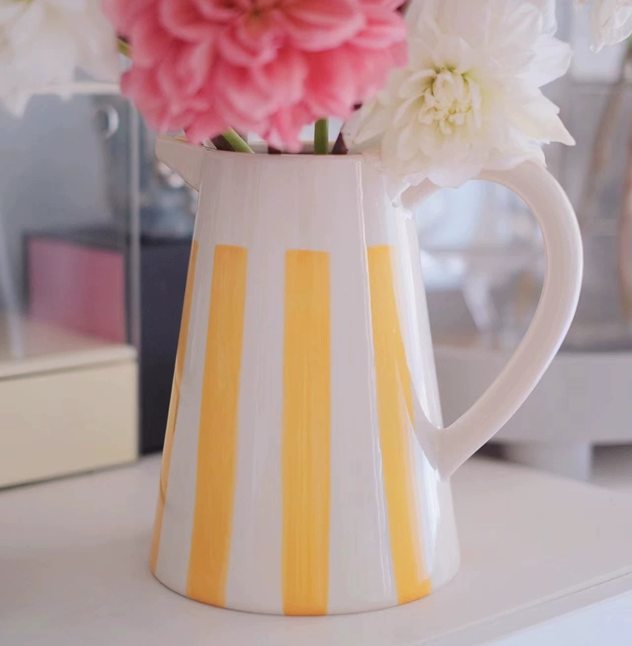 Sunbeam Stripes Ceramic Pitcher Vase